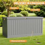 Flamaker Resin Deck Box 270 Gallon, Waterproof Imitation-Wood Lockable Storage Box with Separator Plate Outdoor Indoor, Garden, Patio Furniture for Tools&Pool Accessories (Gray) - Image 3