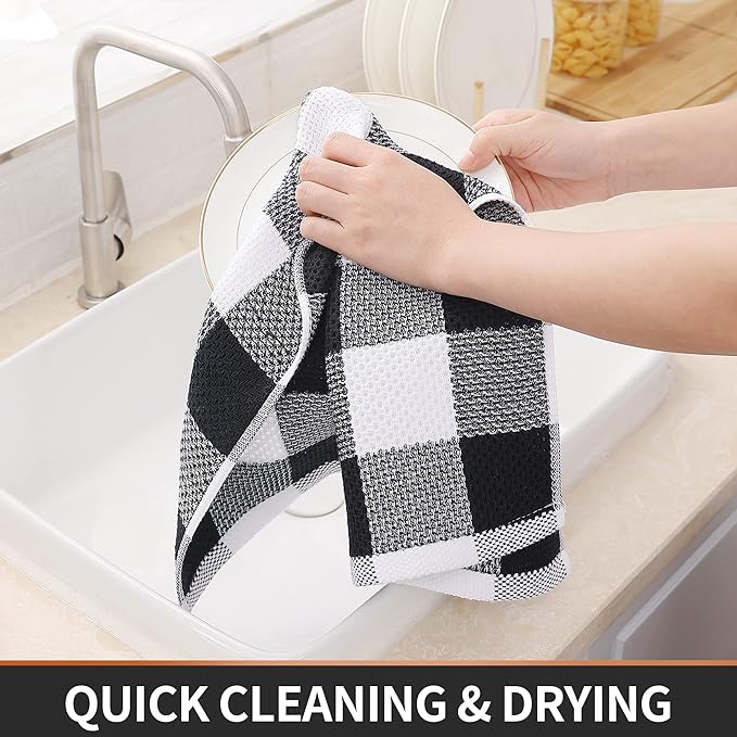 Homaxy 100% Cotton Waffle Weave Check Plaid Kitchen Towels, 13 x 28 Inches - Image 3