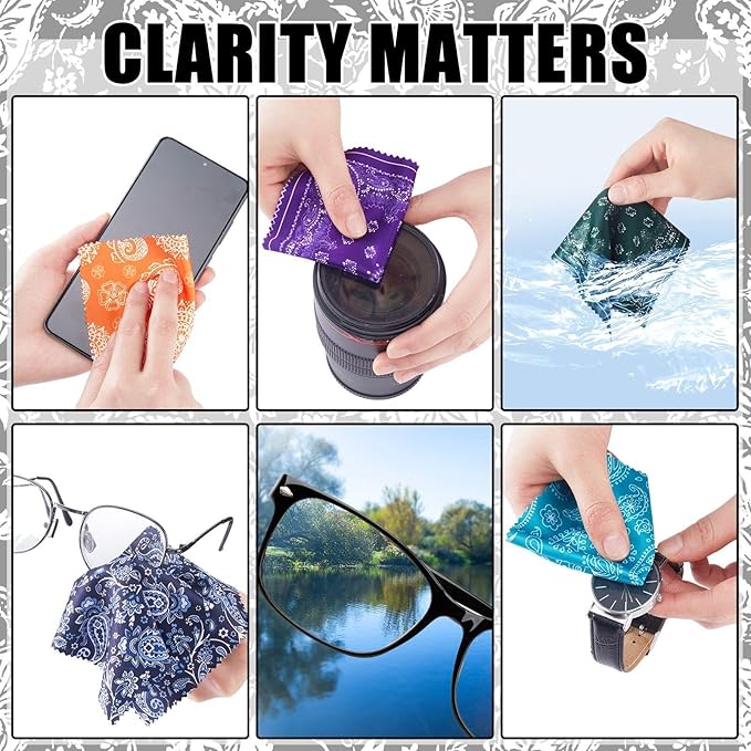 24 Pcs Microfiber Cleaning Cloth Paisley Elegant Flowers Design Glasses - Image 3