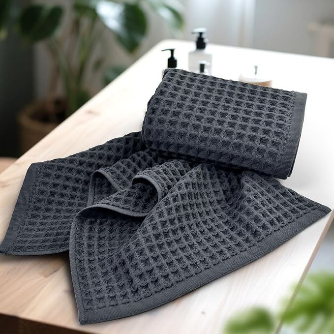 Jacquotha Waffle Hand Towels for Bathroom 5-Piece – Cotton Quick Dry Lint Free - Image 2