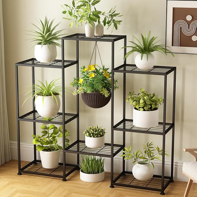 Metal Plant Stand Indoor Metal Plant Stands Outdoor Tiered Plant Shelf for Multiple Plants, 4 Tiers 8 Potted Plant Rack Holder Garden Shelves Flower Stand for Living Room Patio Corner (8 Tiers-B) by YUJCHMTZN