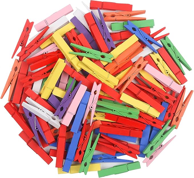 KIMOBER 100PCS Wooden Clothespins, Mixed Colored Craft Peg Pins Clips by KIMOBER