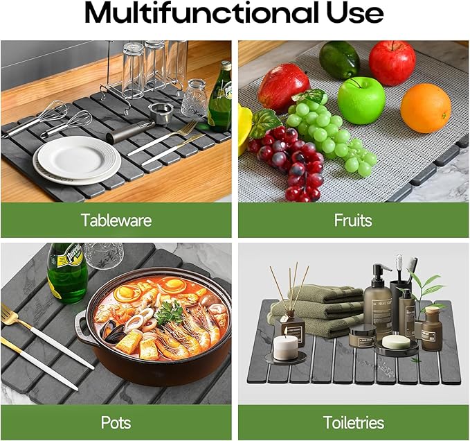 Large Stone Drying Mat for Kitchen Counter, Quick Drying Mat, Glasses and - Image 4