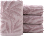 Pidada Hand Towels Set of 4 Leaf Pattern 100% Cotton Absorbent Soft Decorative by Pidada