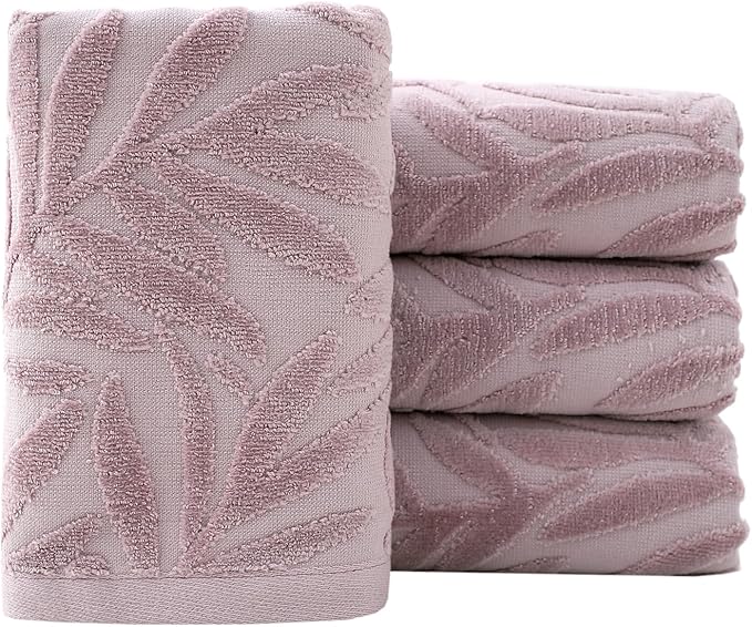 Pidada Hand Towels Set of 4 Leaf Pattern 100% Cotton Absorbent Soft Decorative by Pidada