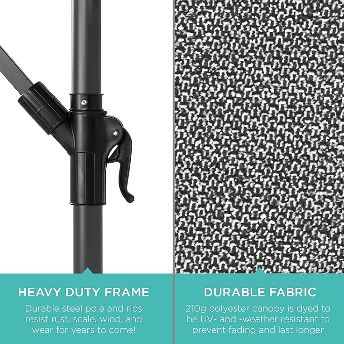 Best Choice Products 10ft Offset Cantilever Hanging Market Patio Umbrella, 8 Sturdy Ribs, Easy Adjustment - Fog Gray - Image 6