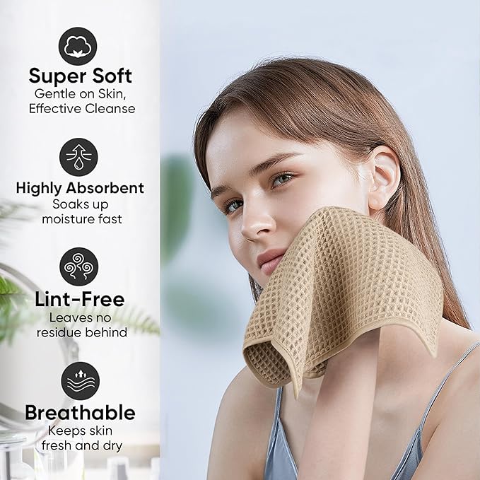 Microfiber Waffle Face Towels, 4 Pieces, Fast Drying, Lint Free 430 GSM - Image 4