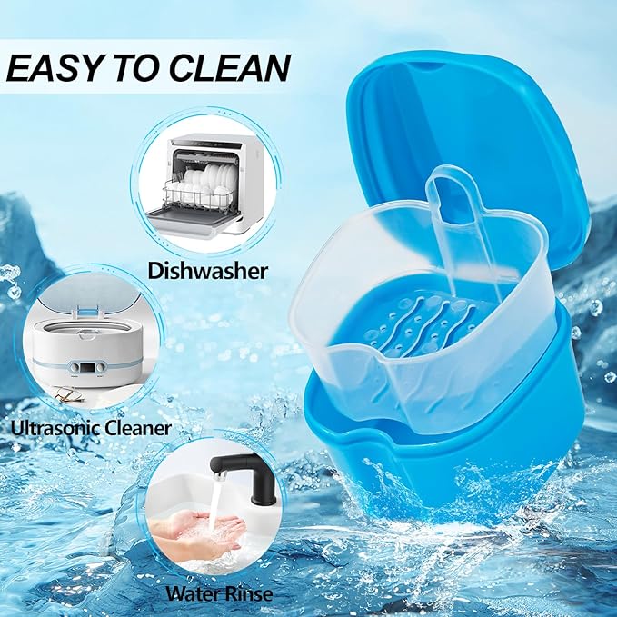 2 Pack Denture Cup Denture Bath Holder Case - Image 7