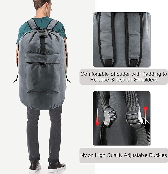 BeeGreen Gray Laundry Backpack w Adjustable Shoulder Straps & Drawstring - Image 4