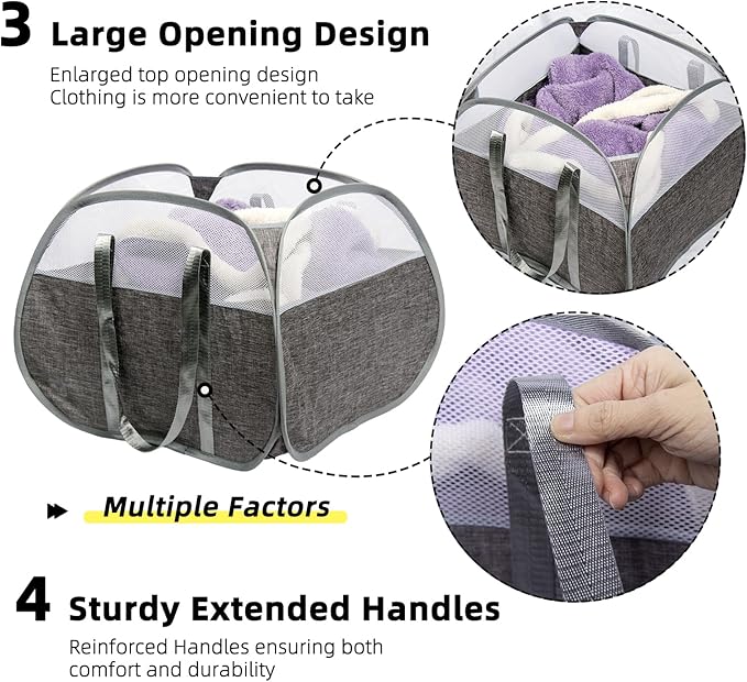 Collapsible Laundry Basket, 90L Foldable Pop-up Laundry Hamper - Image 4