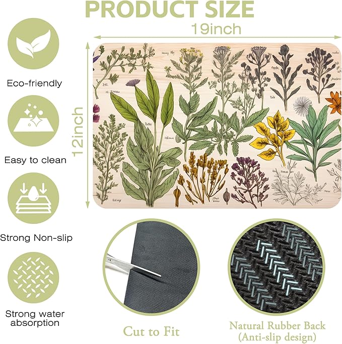 Dish Drying Mat Vibrant Bouquet of Spring Flowers Kitchen Mat 12"x19" Bsorbent - Image 4