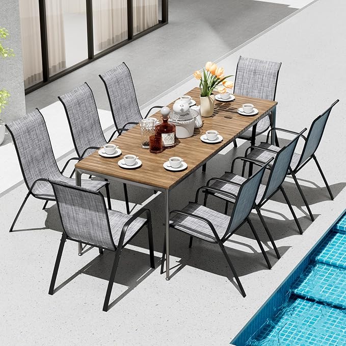 TLSUNNY Patio Chairs, Stackable Textilene Outdoor Dining Furniture for All Weather, with 17.7″ Wide Seat & Metal Frame, for Garden, Backyard, Deck, Restaurant, Poolside (8, Grey, 26.4″) - Image 2