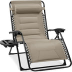Best Choice Products Oversized Padded Zero Gravity Chair, Folding Outdoor Patio Recliner, XL Anti Gravity Lounger for Backyard w/Headrest, Cup Holder, Side Tray, Polyester Mesh - Dune by BestChoiceProducts
