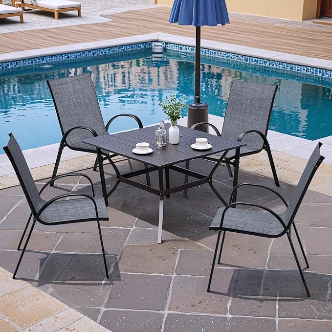 Flamaker Patio Chairs Stackable Dining Chairs Set of 4 Metal and Teslin Outdoor Chairs for Lawn Deck Balcony Porch (Grey) - Image 7