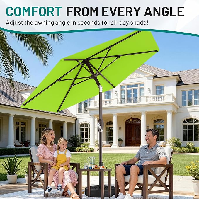 AreShark 7.5FT Patio Umbrella Table Market Umbrella with 6 Sturdy Ribs, Button Tilt/Crank Heavy-Duty Round Outdoor Umbrellas for Garden, Deck, Backyard,and Pool, Apple Green - Image 7
