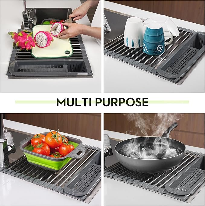 Roll Up Dish Drying Rack Over The Sink, 304 Stainless Stee Dish Drainer - Image 3