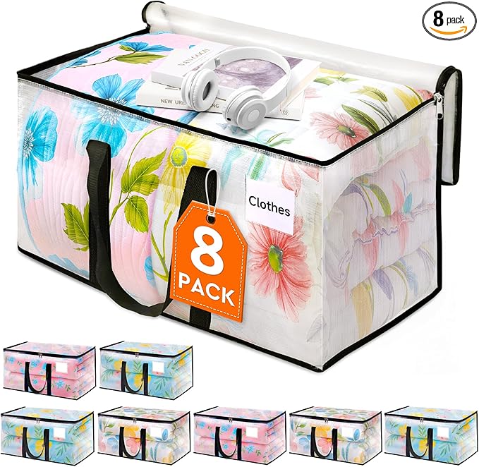 HomeHacks Clear Moving Bags Heavy Duty 8 Pack, Storage Bags by HomeHacks