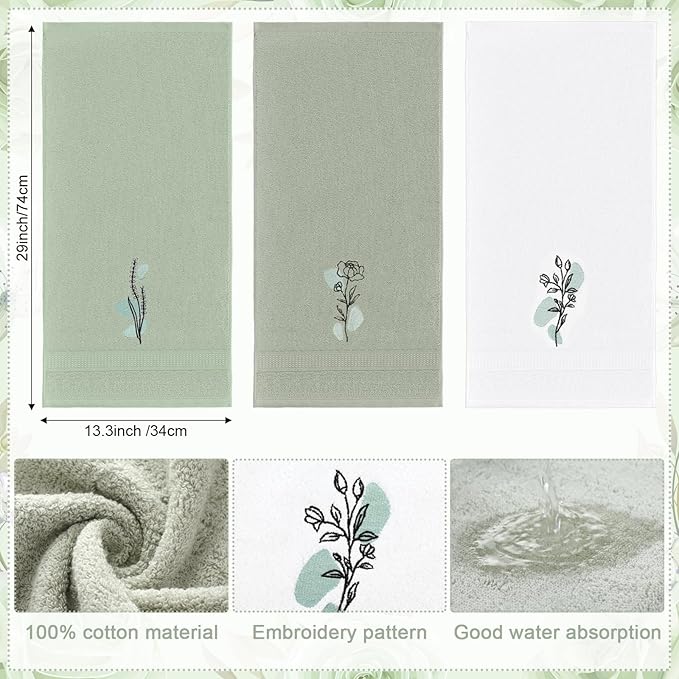 Abstract Botanical Hand Towels Boho Sage Green Botanical Bathroom Decor 14x29 - Image 2