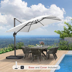 PURPLE LEAF 9'×11.5' Cantilever Patio Umbrella with Base Rectangle Offset Outdoor Umbrella Cover with Zipper for Garden Deck Pool White - Image 2