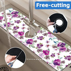 Watercolor Purple Flowers Faucet Absorbing Mat Splash Guard Draining Mat Fast - Image 7