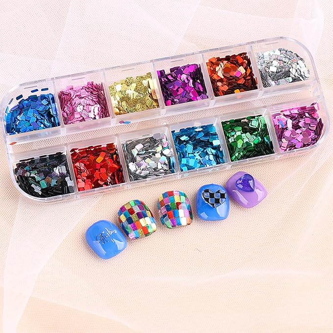 Laser Square Glitter Nail Art Sequins, Holographic 3D 12 Colors Glitter Flakes - Image 6