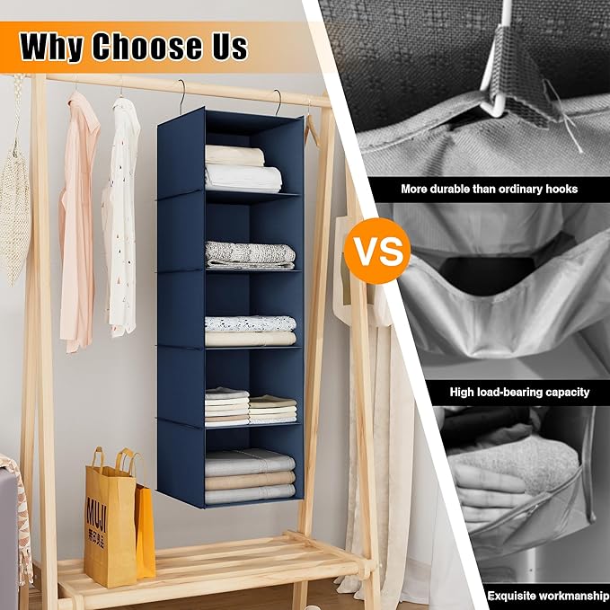 Hanging Closet Organizer and Storage 5-Shelf, Easy Mount Foldable Hanging - Image 7