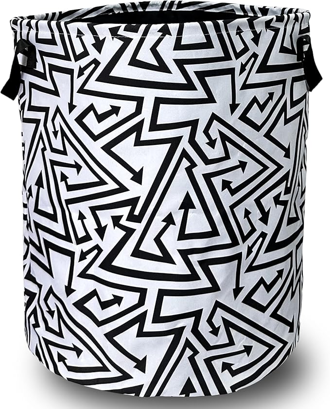 Black White Abstract Arrow Laundry Basket Foldable by SELIONLIKN