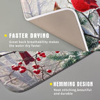 Red Bird Dish Drying Mat Merry Christmas Dishes Pad Absorbent Fast Dry Dish - Image 3