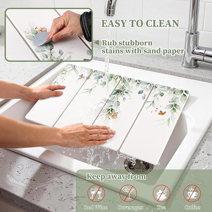 Large Stone Dish Drying Mat for Kitchen Counter, Foldable Diatomaceous Earth - Image 5