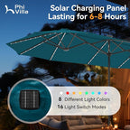 PHI VILLA 13ft Patio Umbrella with Solar-Powered 120 PCS LED Color-Changing Lights, Triple-Head Large Rectangle Umbrella Outdoor Patio for Table with Crank Lift,Cyan(No Base) - Image 2