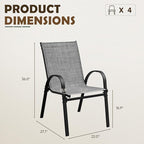 Flamaker Patio Chairs Stackable Dining Chairs Set of 4 Metal and Teslin Outdoor Chairs for Lawn Deck Balcony Porch (Grey) - Image 3