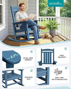 SERWALL Oversized Outdoor Rocking Chair, All-Weather Patio Rocking Chair, HDPE Porch Rocker for Adults, Blue - Image 5