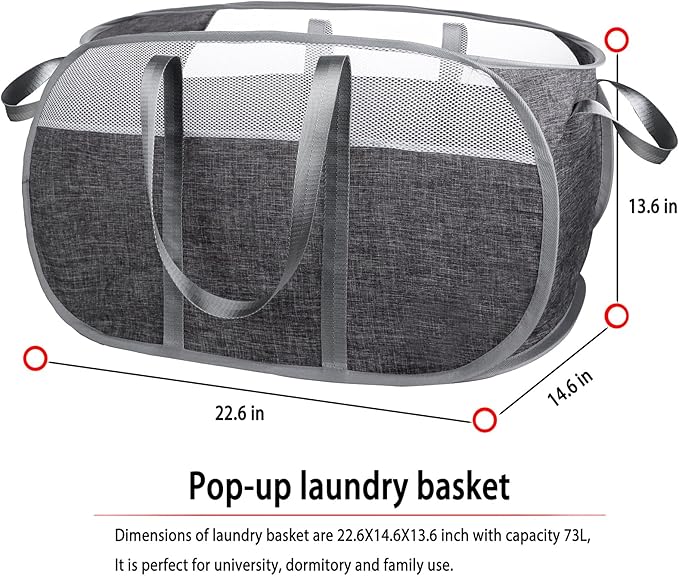 pop-up laundry basket，with Durable Handles collapsible Mesh laundry Hamper - Image 2