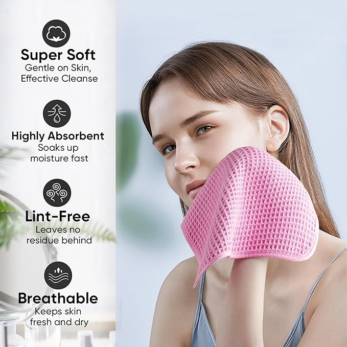 Microfiber Waffle Face Towels, 4 Pieces, Fast Drying, Lint Free 430 GSM - Image 4