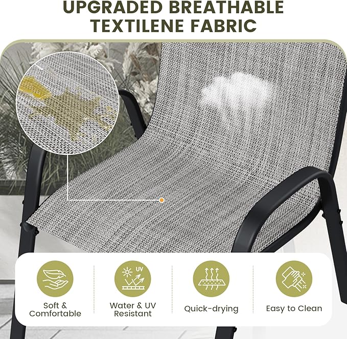 UDPATIO Patio Chairs Set of 8, Stackable Outdoor Dining Chairs with High Back, Breathable Textilene Fabric Outdoor Chair All Weather, 350LBS Capacity for Garden, Backyard (Light Grey) - Image 5