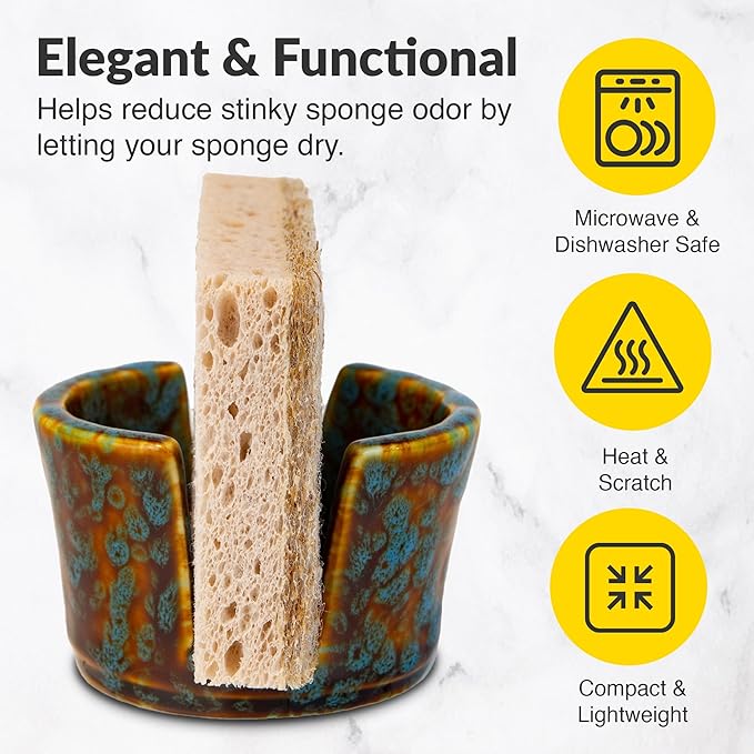 Elevated Lifestyle Ceramic Sponge Holder – Sink Caddy Organizer, Decorative - Image 2