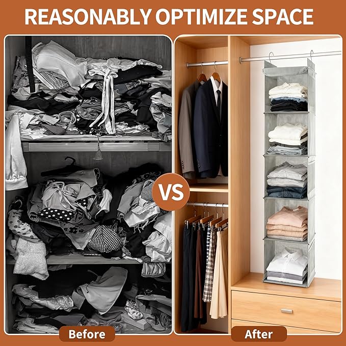 5-Shelf Hanging Closet Organizer and Storage, Closet Hanging Storage Shelves - Image 5