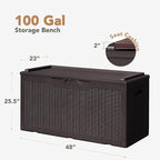 Flamaker Deck Box with Cushion 100 Gallon Waterproof Resin Storage Box with Air Rod Indoor Outdoor Lockable Storage Bench for Patio Furniture, Tools, Pool Accessories (Deep Brown) - Image 6