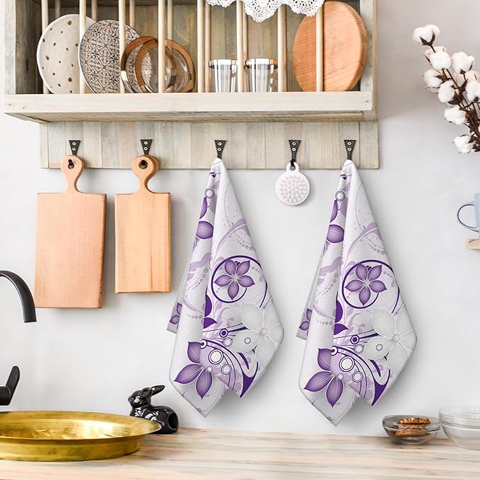 Purple Floral Kitchen Towels - Image 3