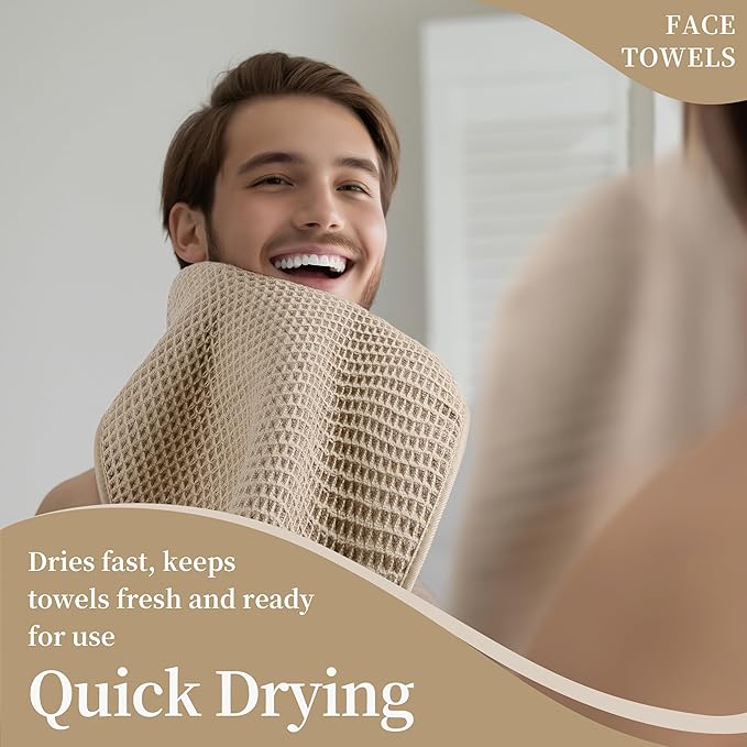 Microfiber Waffle Face Towels, 4 Pieces, Fast Drying, Lint Free 430 GSM - Image 5