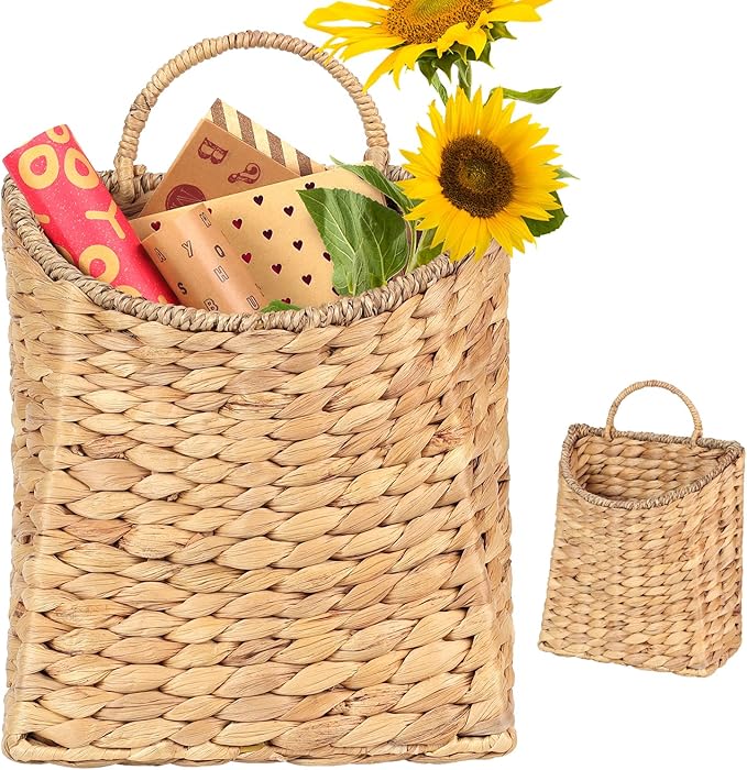 Woven Hanging Water Hyacinth Baskets, Hanging Wall Wicker Basket, Handmade by SIEUSALEVN