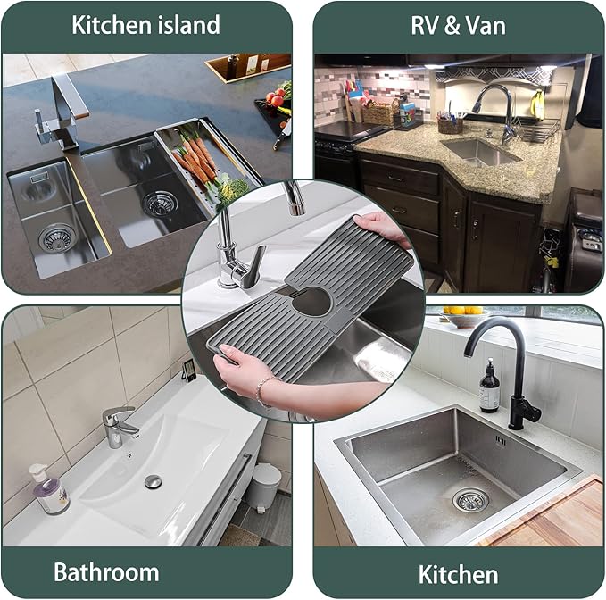 Faucet Mat for Kitchen Sink, Silicone Faucet Handle Drip Catcher Tray, Drying - Image 7
