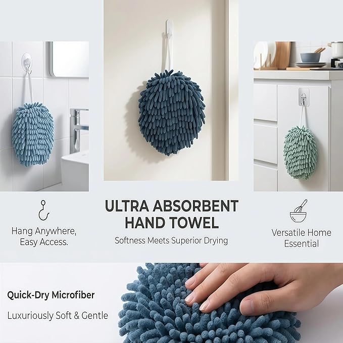 Soft Absorbent Chenille Ball Towel Sets, Quick Dry Hand, Towels - Image 5