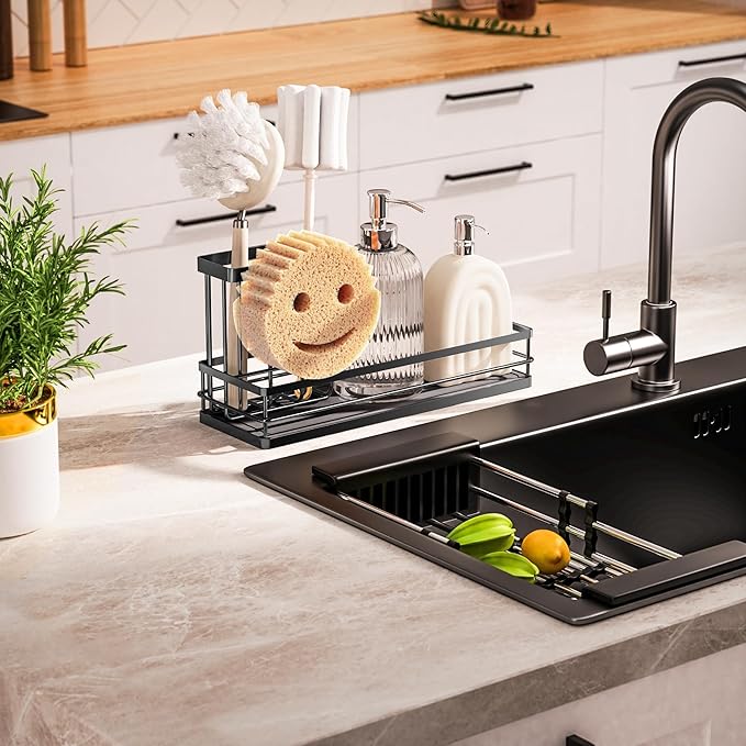 Sink Caddy Organizer with Water Absorbing Stone Tray, Instant Dry Sponge Holder - Image 6