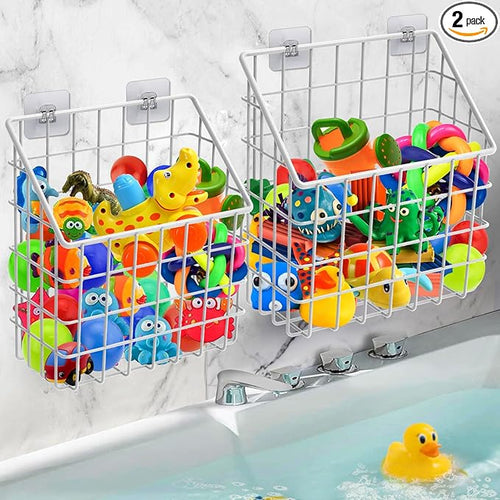 2 Pack Bath Toy Storage Organizer Basket, Large Metal Bathtub Toy Holder by Greentainer