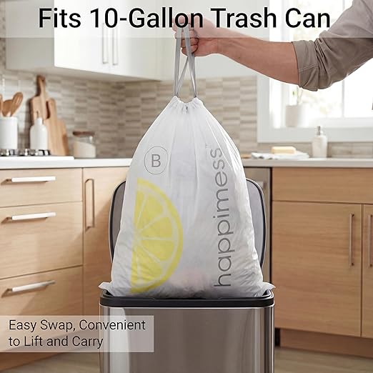 happimess 5.3 Gallon Drawstring Trash Bags, Lemon Scent, Heavy Duty MDPE Liners - Image 4