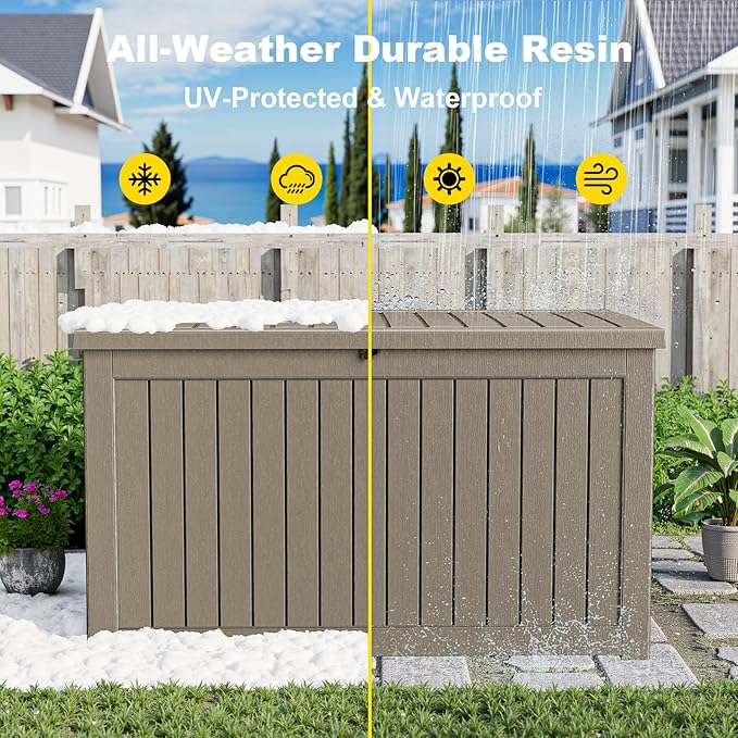 280 Gallon Outdoor Storage Box, Large Resin Deck Box for Patio Cushions, Garden Tools, Pool Accessories, Waterproof and Lockable Design, Storage Bench for Backyard & Deck(Gray) - Image 7