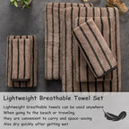 8 Pcs Polyester Brown Cabana Stripe Large Bath Towel Set-2 Bathroom Towels - Image 4