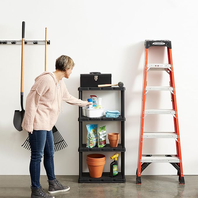 Gracious Living Light Duty Storage Shelves, Knect-A-Shelf 4-Shelf Ventilated Shelving Rack Organizer for Home, Garage, Basement & Laundry, Black - Image 2