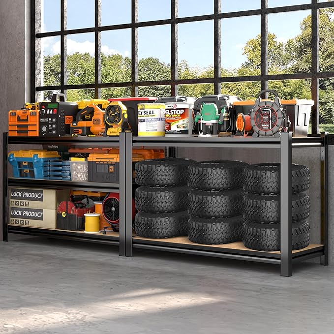 AOAORRG Garage Shelving Heavy Duty Storage Shelves, Metal Adjustable Shelving Unit, Utility Garage Organizer Shelf for Basement, Pantry, Kitchen, Warehouse, 33.5" Wx15.7 Dx35.4 H, Black - Image 2